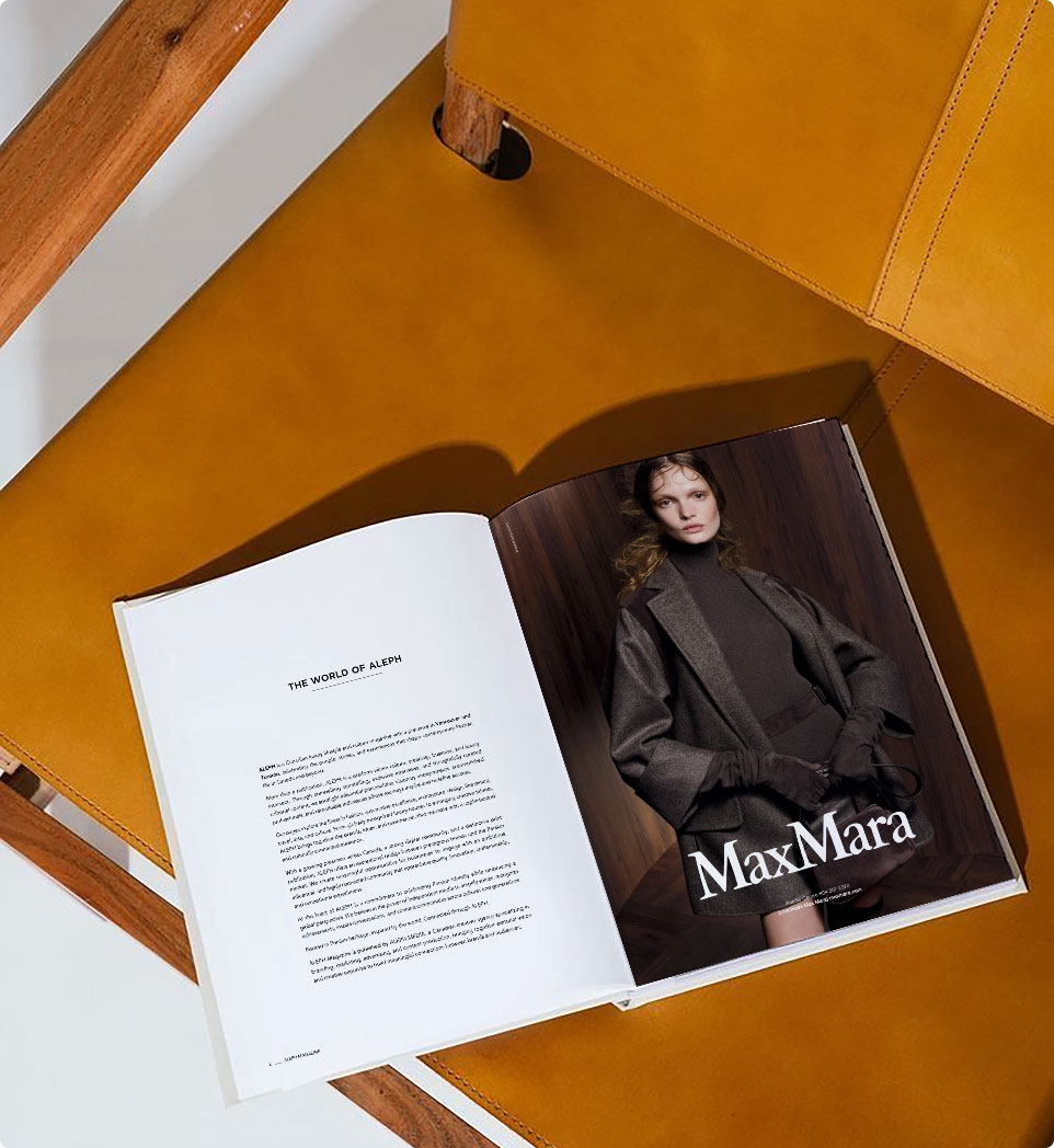 ALEPH Magazine open to a MaxMara advertisement